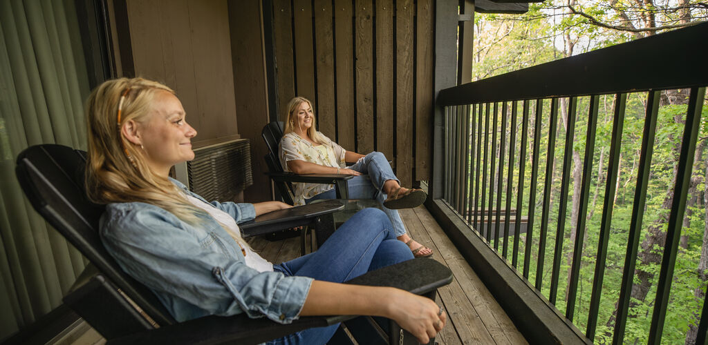 A balcony provides great views of Shawnee State Park Lodge