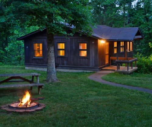 Cottage Exterior at Night
