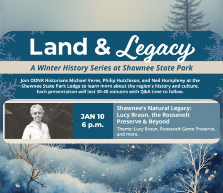 A graphic featuring information on Land & Legacy for January 10th at 6 p.m.