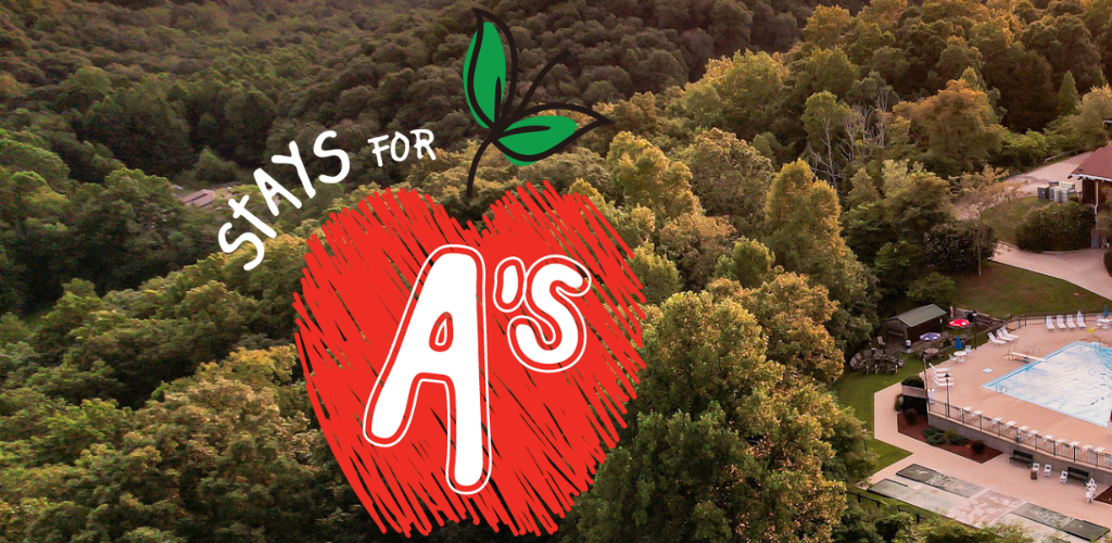 Aerial View of Shawnee Lodge and Outdoor Pool with Stays for A's graphic